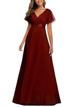 ORANDESIGNE Damen Abendkleid A-Linie V-Ausschnitt Ärmellos Hohe Taille Lang Abendkleid A-Linie Kurzarm Spitze Chiffon Rundkragen Hohe Taille Ballkleid Mesh Kleid A Weinrot, XXL von ORANDESIGNE