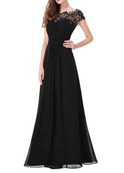 ORANDESIGNE Damen Abendkleid Kleid Spitze Chiffon Ärmelloses Ballkleid Elegant Maxikleid Glitzerkleid Bodenlang Retro Spitzenkleid Abend Party Cocktailkleid Brautjungfer Kleid Lang Z2 Schwarz S von ORANDESIGNE