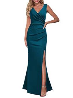 ORANDESIGNE Damen Abendkleid V-Ausschnitt A-Linie Party Hohe Taille Langes Kleid mit Schlitzen Einfarbig Schlank Ärmelloses Abendkleid Cocktail A Grün XL von ORANDESIGNE