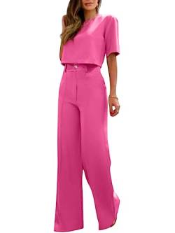 ORANDESIGNE Damen Anzug Elegant 2 Teilig Modern Set Hose Weite Beine + Bauchfreies Oberteil Hosenanzug Festlich Sommer Outfit Casual Loungewear Cocktail Party Abendrobe Kleidung A Rose L von ORANDESIGNE