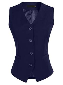 ORANDESIGNE Damen Anzug Weste Slim Fit Gefüttert Outdoor Weste Elegant Moderne Weste V-Ausschnitt Business Freizeit Weste Vintage Weste Tank Top Slim Fit Tops Blazers Weste A Navy Blau M von ORANDESIGNE