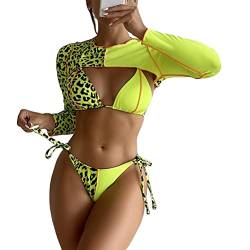 ORANDESIGNE Damen Badeanzug 2-Teilig Neon Rave Outfit Sexy Niedrig Geschnitten mit Y2K Langarm Crop Top Cover-up Bikini Clubwear C Grün M von ORANDESIGNE