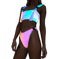 ORANDESIGNE Damen Badeanzug 2-Teilig Neon Rave Outfit Sexy Niedrig Geschnitten mit Y2K Langarm Crop Top Cover-up Bikini Clubwear H Schwarz L von ORANDESIGNE
