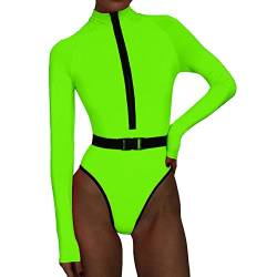 ORANDESIGNE Damen Badeanzug 2-Teilig Neon Rave Outfit Sexy Niedrig Geschnitten mit Y2K Langarm Crop Top Cover-up Bikini Clubwear I Grün S von ORANDESIGNE