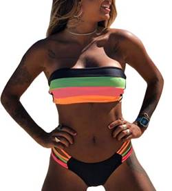 ORANDESIGNE Damen Bandeau Bikini Set Abnehmbar Neckholder Gepolstert Badeanzug Badeanzüge A Grün 44 von ORANDESIGNE