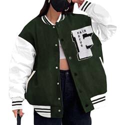 ORANDESIGNE Damen Baseball Jacke Herren Vintage College Jacke mit Knöpfen Sweatjacke Y2K Fashion 90er Aestethic Teenager Mädchen Frühling Herbst Übergangsjacke A Grün S von ORANDESIGNE