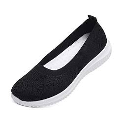 ORANDESIGNE Damen Bequem Slip On Sneakers Mesh Leichte Atmungsaktiv Freizeitschuhe Outdoor Gestrickte Loafers Gehen Flache Schuhe A Schwarz 36 EU von ORANDESIGNE