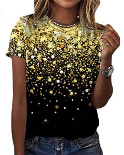 ORANDESIGNE Damen Blumen T-Shirt Blumen Grafik Druck Rundhalsausschnitt Grundlegend Oberteile R Gold 3XL von ORANDESIGNE