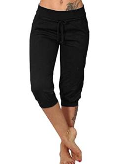 ORANDESIGNE Damen Capri 3/4 Hose Kurze Caprihose Sommer Bermuda Stretch Stoffhose Sommerhose Knielang Leggings Freizeithose C Schwarz XL von ORANDESIGNE