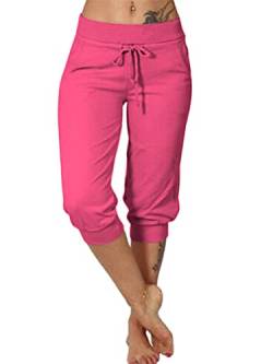 ORANDESIGNE Damen Caprihosen Bermuda Hose Bequeme Jogpants Motiv Damenshorts C Rose XS von ORANDESIGNE