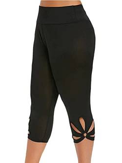 ORANDESIGNE Damen Caprihosen Sommer Skinny Spitze Stretch Hosen Hohe Taille 3/4 Länge Leggings Capri Cropped Leggings Weiche Strumpfhosen Ausgehöhlten Freizeithosen D Schwarz, L von ORANDESIGNE