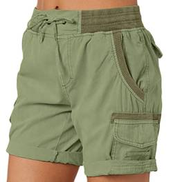 ORANDESIGNE Damen Cargo Shorts Militär Kurze Hosen Multi Taschen Hoch Tailliert Freizeithose Outdoorhose Arbeitshose Bermuda Shorts Outdoor Wandern Shorts A Grün M von ORANDESIGNE