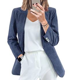 ORANDESIGNE Damen Casual Cord Blazer Offene Front Langarm Revers Arbeit Büro Jacken Blazer Anzug Strickjacke Outwear A Blau M von ORANDESIGNE