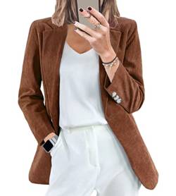 ORANDESIGNE Damen Casual Cord Blazer Offene Front Langarm Revers Arbeit Büro Jacken Blazer Anzug Strickjacke Outwear A Kaffee L von ORANDESIGNE