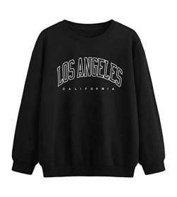 ORANDESIGNE Damen Casual Langarm Sweatshirt California Brief Print Sweatshirt Oversized Hip Hop Pullover Tops (M, B Schwarz) von ORANDESIGNE