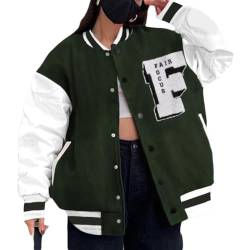 ORANDESIGNE Damen College Jacke Herren Baseball Jacke Sportjacke Sweatjacke Oldschool Varsity Sport Jacken Vintage Bomberjacke Oversized Patchwork Streetwear Baseball Mantel A Grün XL von ORANDESIGNE