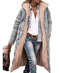 ORANDESIGNE Damen Daunenjacke Lang Mantel Steppmantel Wintermantel Mit Kapuze Winter Warm Winddicht Jacke Outdoorjacke Steppjacke Steppmantel A Hellgrau S von ORANDESIGNE