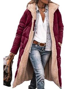 ORANDESIGNE Damen Daunenjacke Lang Mantel Steppmantel Wintermantel Mit Kapuze Winter Warm Winddicht Jacke Outdoorjacke Steppjacke Steppmantel A Weinrot L von ORANDESIGNE