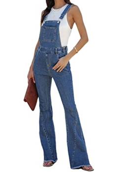 ORANDESIGNE Damen Denim Bib Overalls Lässig Stretch Verstellbar Denim Lätzchen Overall Jeans-Hosen Frauen Lässig Weites Bein Baggy Jumpsuits mit Taschen B Blau XXL von ORANDESIGNE