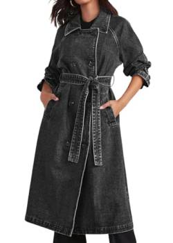 ORANDESIGNE Damen Denim Jacke Einreiher Zerrissene Übergangsjacke Mantel Outwear Trenchcoat Lange Oversize Jeansjacke Jacken A Schwarz XL von ORANDESIGNE