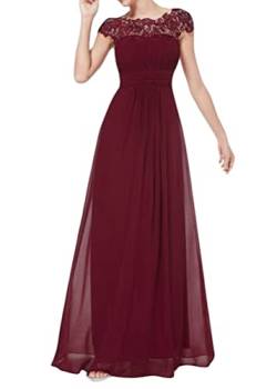 ORANDESIGNE Damen Elegant Ballkleider V-Ausschnitt Spitze Ärmellos Party Slim Abend Brautkleid Ballkleid Chiffon Lang Cocktailkleider Abendkleider Z2 Weinrot L von ORANDESIGNE