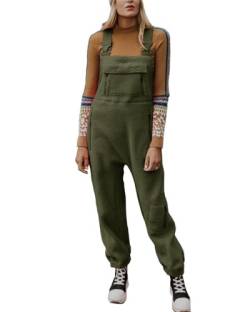 ORANDESIGNE Damen Fleece Warm Latzhose Frauen Lose Lässig Jumpsuits mit Taschen Winter Arbeitshose Overalls A Grün L von ORANDESIGNE