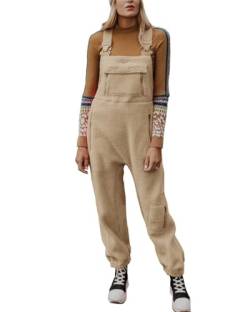 ORANDESIGNE Damen Fleece Warm Latzhose Frauen Lose Lässig Jumpsuits mit Taschen Winter Arbeitshose Overalls A Khaki L von ORANDESIGNE