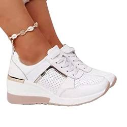 ORANDESIGNE Damen Freizeitschuhe Mode Wedge Heel Flache Schuhe Reißverschluss Schnürsenkel Bequeme Damen Sneakers Weibliche Vulkanisierte Schuhe A Weiß 37 EU von ORANDESIGNE