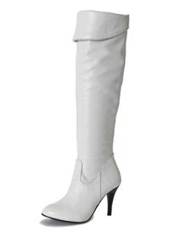 ORANDESIGNE Damen High Heels Plateau Stiefel mit hohen Absätzen Stöckelschuhe Elegante Stiefel mit Strasssteinen Gürtelschnalle B Weiß 42 EU von ORANDESIGNE