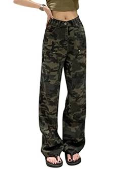 ORANDESIGNE Damen Hosen Cargo Hose Camouflage Pants Camo Trousers Arbeitshose Camouflage Jogginghose Boyfriendhose Freizeithose Outdoorhose Relaxed-Fit Multi Taschen Cargo Hose B Camouflage XS von ORANDESIGNE