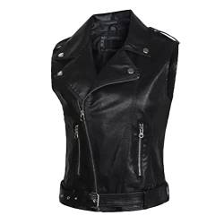 ORANDESIGNE Damen Jacke Lederweste Biker Weste mit Reißverschluss PU Ärmellose Lederjacke Retro Vintage Weste Tank Top Sommer Herbst Kurze Gilet A Schwarz 3XL von ORANDESIGNE