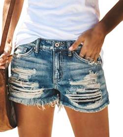 ORANDESIGNE Damen Jeans Bermuda Shorts Sommer Jeansshorts High Waist Denim Kurze Hose Strecken Zerrissen Roher Saum Denim Kurze Jeans 01 Marine Small von ORANDESIGNE