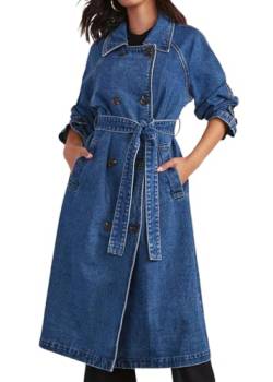 ORANDESIGNE Damen Jeans Denim Jacke Blouson Übergangsjacke Mantel Outwear Trenchcoat Frühling Lange Cut Out OversizeJacke Jacken A Blau XL von ORANDESIGNE