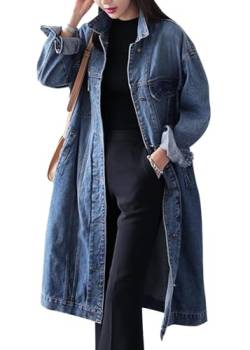 ORANDESIGNE Damen Jeans Denim Jacke Blouson Übergangsjacke Mantel Outwear Trenchcoat Frühling Lange Cut Out OversizeJacke Jacken B Blau M von ORANDESIGNE
