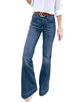 ORANDESIGNE Damen Jeans Elegant Stretch Skinny Schlaghose Jeanshose Bootcut Hose Hoher Bund Weites Bein Retro Stil Denim Pants B Dunkelblau XL von ORANDESIGNE