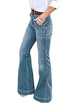 ORANDESIGNE Damen Jeans Elegant Stretch Skinny Schlaghose Jeanshose Bootcut Hose Hoher Bund Weites Bein Retro Stil Denim Pants B Hellblau S von ORANDESIGNE