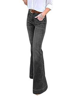 ORANDESIGNE Damen Jeans Elegant Stretch Skinny Schlaghose Jeanshose Bootcut Hose Low Waist Weites Bein Retro Stil Denim Pants B Schwarz 3XL von ORANDESIGNE