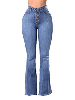 ORANDESIGNE Damen Jeans Elegant Stretch Skinny Schlaghose Jeanshose Bootcut Hose Low Waist Weites Bein Retro Stil Denim Pants D Hellblau S von ORANDESIGNE