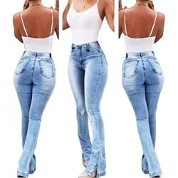 ORANDESIGNE Damen Jeans mit Schlaghose für Frauen Hoch Tailliert Schlaghosen mit Klassisch Weitem Bein Zerrissene Denim Hosen Kurvige Bootcut Stretch Jeans A Hellblau L von ORANDESIGNE