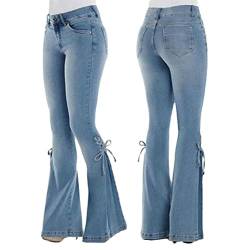 ORANDESIGNE Damen Jeans mit Schlaghose für Frauen Hoch Tailliert Schlaghosen mit Klassisch Weitem Bein Zerrissene Denim Hosen Kurvige Bootcut Stretch Jeans B Hellblau 3XL von ORANDESIGNE