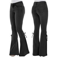 ORANDESIGNE Damen Jeans mit Schlaghose für Frauen Hoch Tailliert Schlaghosen mit Klassisch Weitem Bein Zerrissene Denim Hosen Kurvige Bootcut Stretch Jeans B Schwarz 3XL von ORANDESIGNE