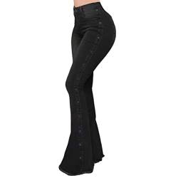 ORANDESIGNE Damen Jeans mit Schlaghose für Frauen Hoch Tailliert Schlaghosen mit Klassisch Weitem Bein Zerrissene Denim Hosen Kurvige Bootcut Stretch Jeans D Schwarz 3XL von ORANDESIGNE