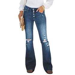 ORANDESIGNE Damen Jeans mit Schlaghose für Frauen Hoch Tailliert Schlaghosen mit Klassisch Weitem Bein Zerrissene Denim Hosen Kurvige Bootcut Stretch Jeans F Dunkelblau M von ORANDESIGNE