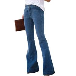 ORANDESIGNE Damen Jeans mit Schlaghose für Frauen Hoch Tailliert Schlaghosen mit Klassisch Weitem Bein Zerrissene Denim Hosen Kurvige Bootcut Stretch Jeans G Blau XS von ORANDESIGNE