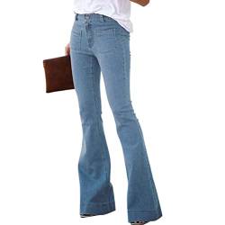 ORANDESIGNE Damen Jeans mit Schlaghose für Frauen Hoch Tailliert Schlaghosen mit Klassisch Weitem Bein Zerrissene Denim Hosen Kurvige Bootcut Stretch Jeans G Hellblau XXL von ORANDESIGNE
