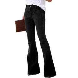 ORANDESIGNE Damen Jeans mit Schlaghose für Frauen Hoch Tailliert Schlaghosen mit Klassisch Weitem Bein Zerrissene Denim Hosen Kurvige Bootcut Stretch Jeans G Schwarz L von ORANDESIGNE