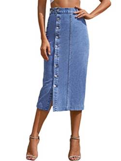 ORANDESIGNE Damen Jeansrock Midi Long Jeans Rock Stretch Sommerrock Bleistiftrock Sexy Pencil Skirt mit Knöpfen Denim Skirt Midirock A01 S von ORANDESIGNE