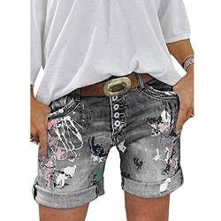 ORANDESIGNE Damen Jeansshorts Basic Waschung Jeans Bermuda-Shorts Kurze Hosen aus Denim für den Damen High Waist Denim Kurze Hose mit Quaste Ripped Loch Hotpants Shorts AGrau M von ORANDESIGNE
