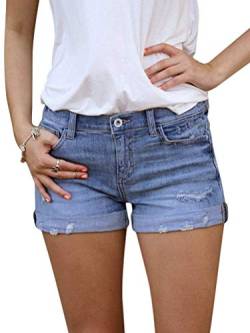 ORANDESIGNE Damen Jeansshorts Sommer Kurze Hose Jeans Ripped Loch Hotpants Shorts Denim Hellblau Small von ORANDESIGNE