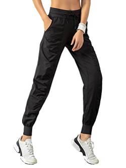 ORANDESIGNE Damen Jogginghose Sporthose Schnell trocknend Freizeit Hose Lang für Athletisch Gym Jogging Laufen Fitness Traininghose mit Kordelzug und Zwei Taschen A Schwarz L von ORANDESIGNE